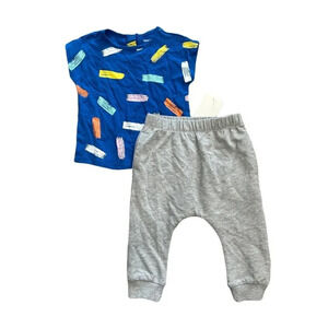 Open Edit Blue Fun Brush Stroke Colorful Pants Set 18 Months